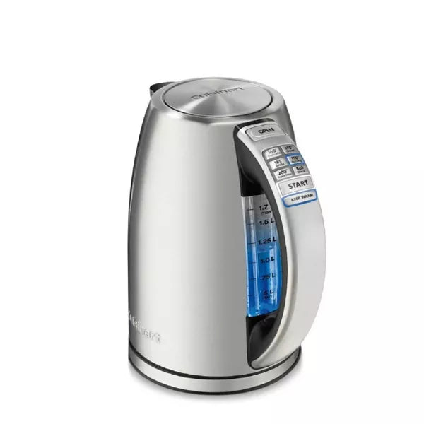 Perfectemp Programmable Stainless Steel Electric Kettle Light Silver: Adjustable Temp, Cordless, 360° Base