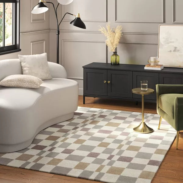 Checkered Woven Flatweave Area Rug White 5'x7'