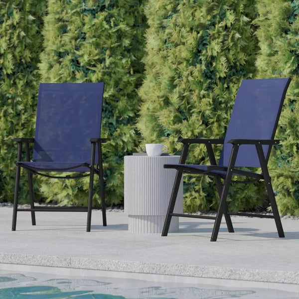 (Set of 2) Paladin Outdoor Folding Patio Sling Chairs - Navy Blue SHOWROOM ITEM