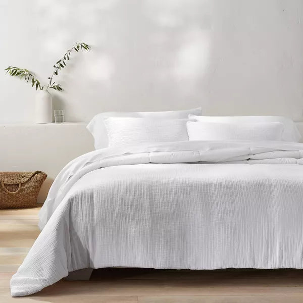 Textured Chambray Cotton Comforter & Sham Set - Full/Queen