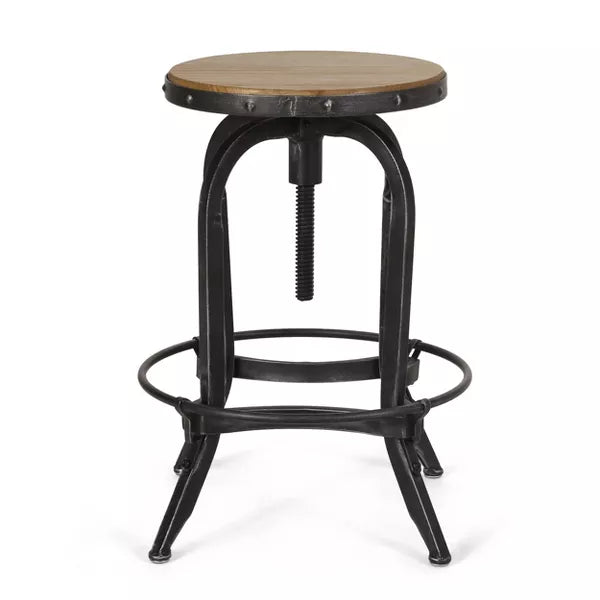 2pc Farmdale Industrial Firwood Adjustable Height Swivel Counter Height Barstools Antique Natural/Pewter - Wrought-Iron Frame