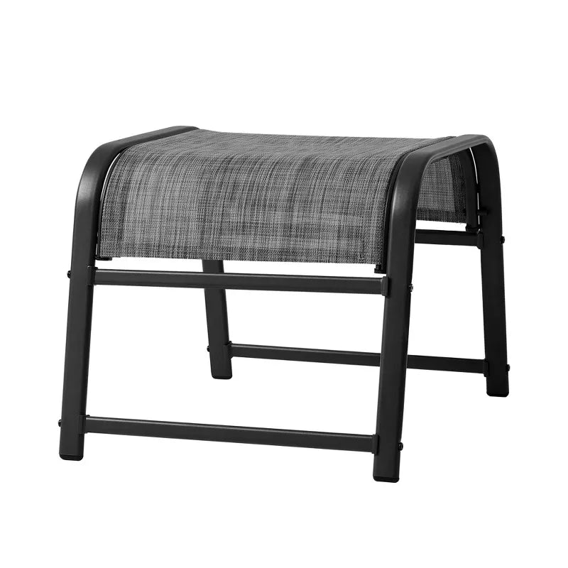 2-Pack Outdoor Teslin Fabric Footstools with Iron Frame - Waterproof
