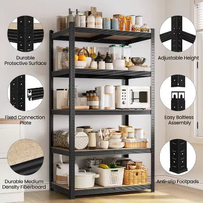 5-Tier Metal Storage Rack 5 Adjustable Shelves Boltless Shelving