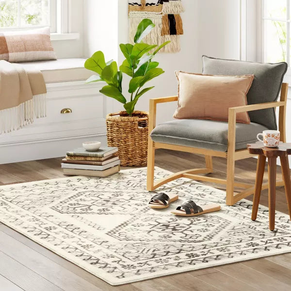 Washable Distressed Persian Accent Rug Cream - 5'x7'