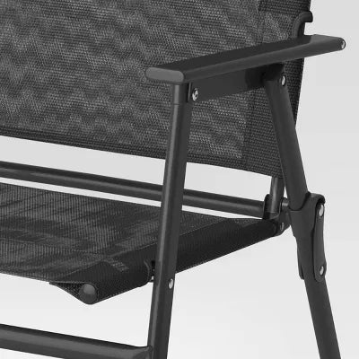 Sling Folding Chair - Black -  Weather-Resistant, No Assembly, Metal Frame - Set of 2