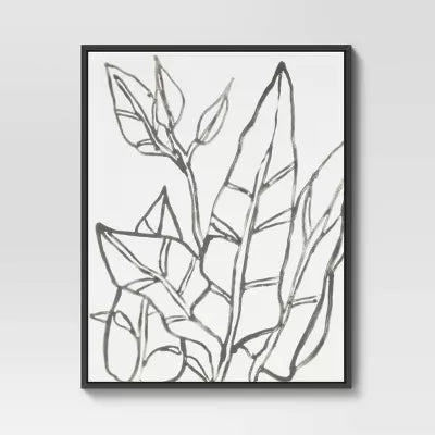 Botanical Sketch Framed Wall Canvas White/Black: Modern Vertical Digital Art Set