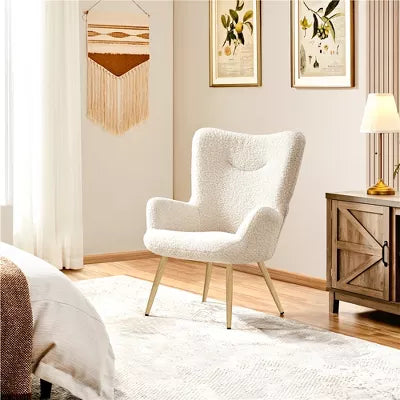 Boucle Accent Chair with Wood-tone Metal Legs