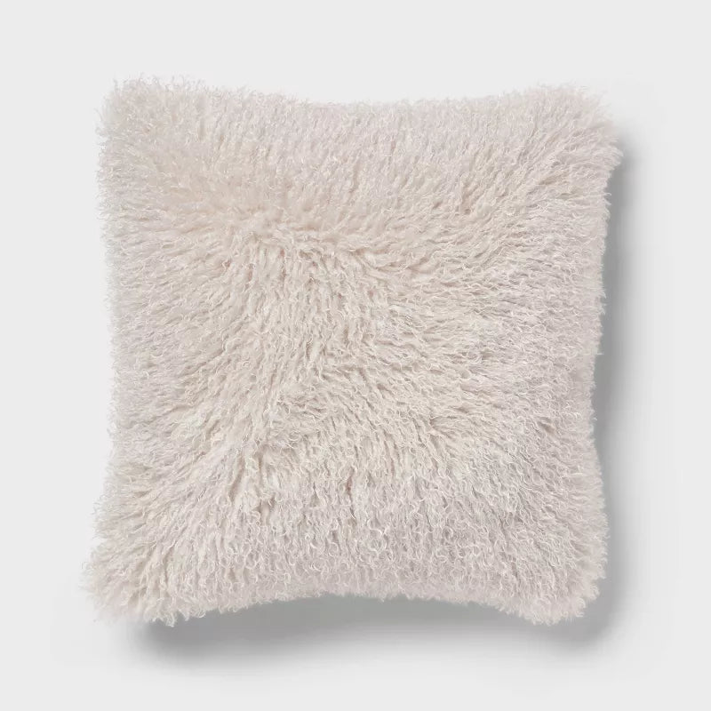 Euro Faux Mongolian Fur Decorative Throw Pillow
