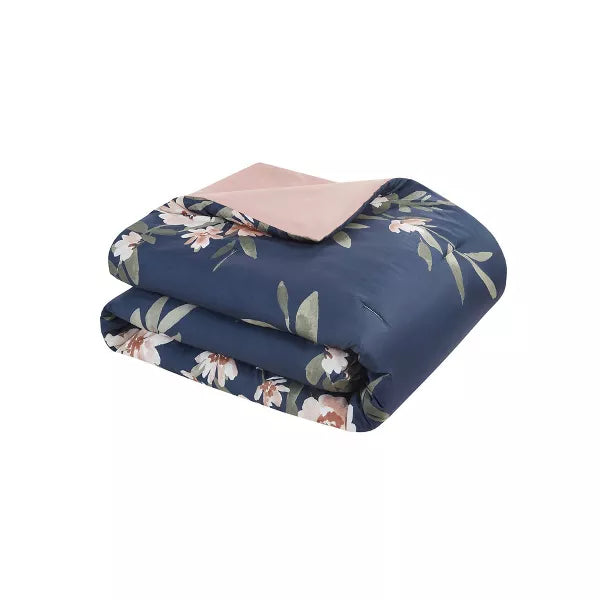 Leilani Floral Print Comforter Bedding Set Navy/Blush - Twin/Twin Extra Long