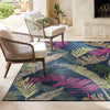 Palm and Banana Tropical Outdoor Area Rug Navy Blue 7'x10'