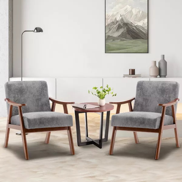 Mid-Century Accent Chair with Solid Wood Frame and Extra-Thick Backrest