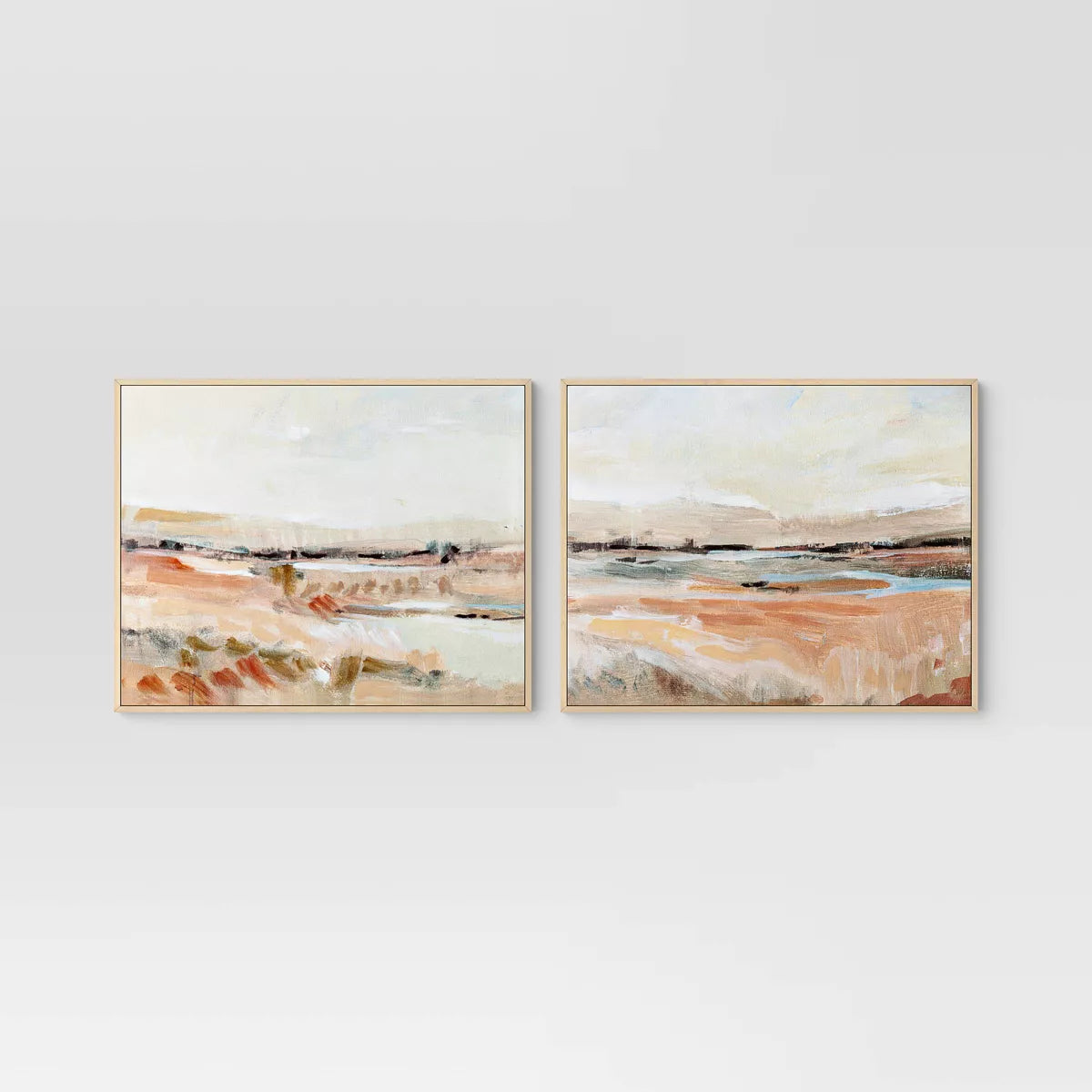 Faded Landscape Framed Wall Canvases Natural - Set of 2