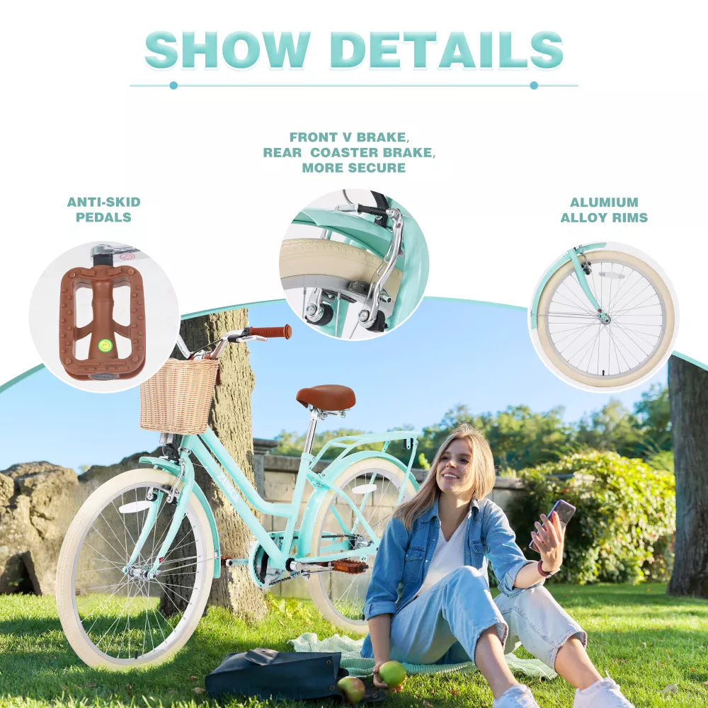 Bicycle, Garden & Outdoor Comfort Bike with Adjustable Saddle & Full-Coverage Chain Guard & Basket