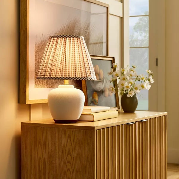 Ceramic Table Lamp with Gingham Print Pleated Shade Cream/Sage Green