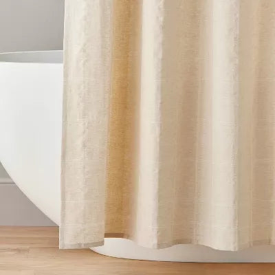 Textured Windowpane Shower Curtain Beige: Cotton Blend, Dobby Weave