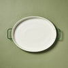 Enamel-Coated Metal Oval Serving Tray Cream/Green