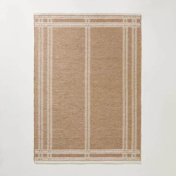 Border Plaid Handmade Jute Woven Area Rug Natural/Cream