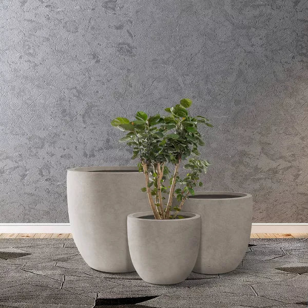 3pc Concrete Outdoor Planter Pots Beige