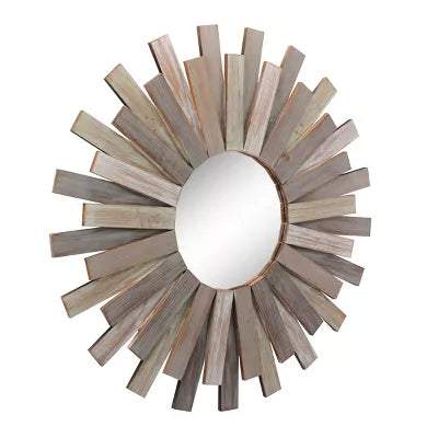 Wooden Sunburst Wall Mirror Brown