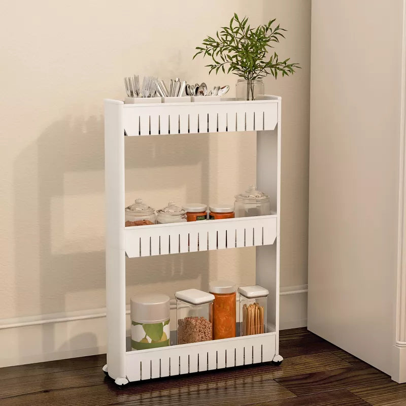 3-Tier Slim Rolling Cart - White
