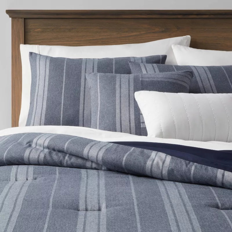 5pc Reversible Heathered Herringbone Stripe Comforter Set - Full/Queen