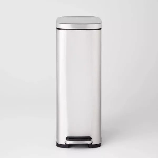 Slim Step Trash Can -  Stainless Steel Kitchen Garbage Can, Indoor, Smooth Finish, Silver