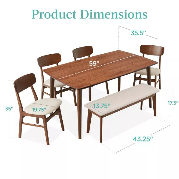 1-Piece Mid-Century Modern Upholstered Wooden BENCH ONLY