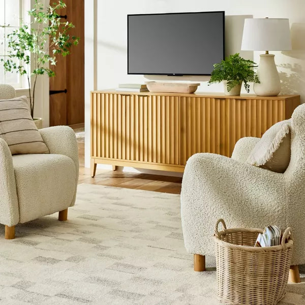 Irregular Checkerboard Tufted Rug Cream 7'x10'