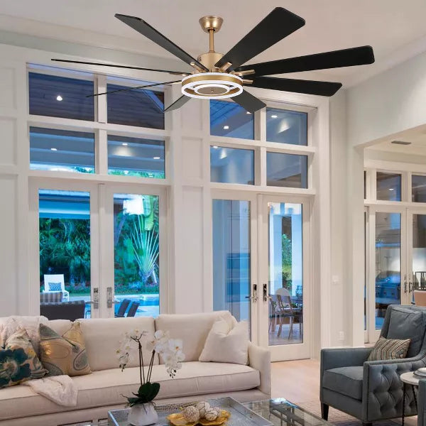 Modern Gold LED Ceiling Fan 6-Speed Reversible Chandelier