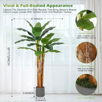 Tall Artificial Banana Tree, Fake Banana Tree w/ Large lush leaves
