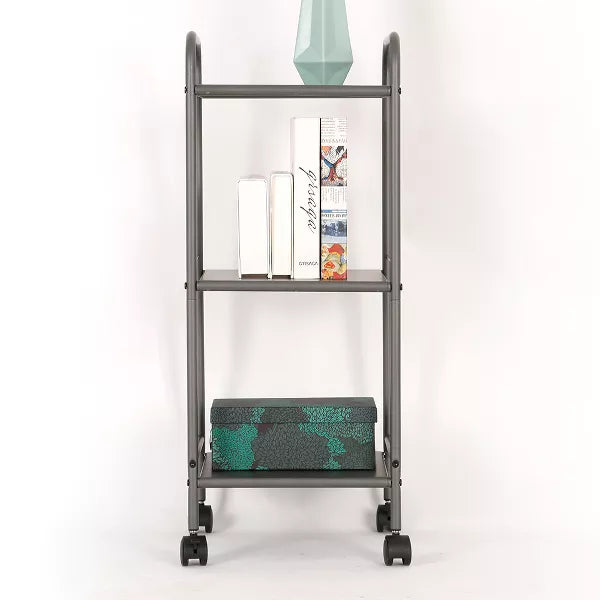 3 Shelf Wide Utility Storage Cart Gray: Steel Rolling Organizer with Wheels, Multipurpose