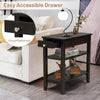3-Tier Side End Table with Drawer Double Shelf Narrow Nightstand Espresso-Black