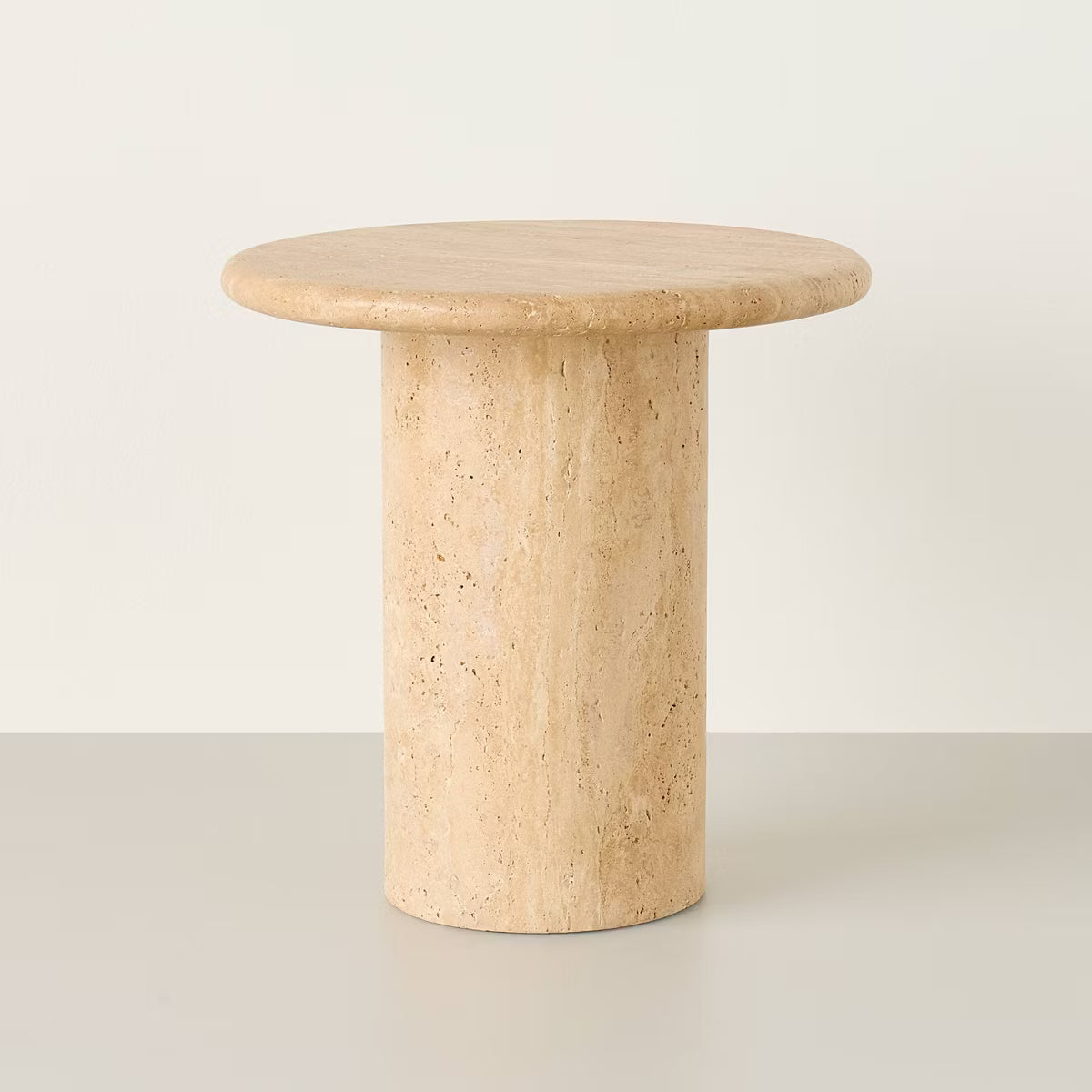 Round Travertine Accent Table SHOWROOM ITEM