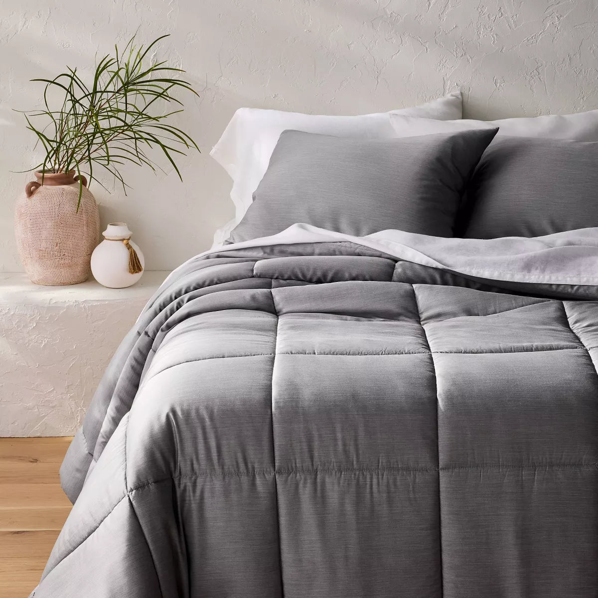 (FULL/QUEEN) Rayon from Bamboo Comforter Set - Dark Grey SHOWROOM ITEM