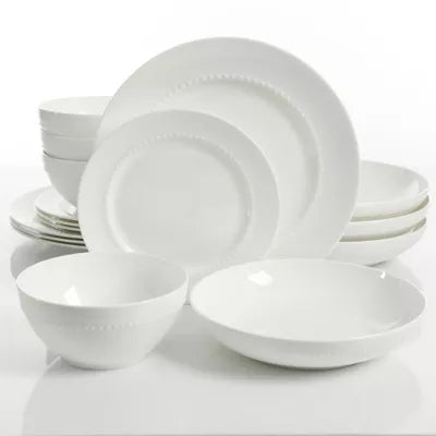 Elite Gracious Dining 16pc Bone China Double Bowl Dinnerware Set in White