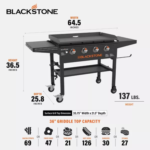 Omnivore Propane Griddle Combo, 4 Burners, Outdoor BBQ Grill Stove, Powder Coated Steel, Cooking Top, Black