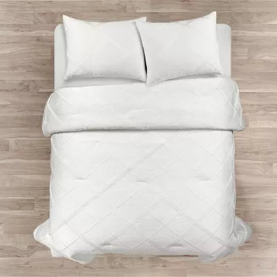 3pc Diamond Geo Gacquar Comforter Bedding Set White - King