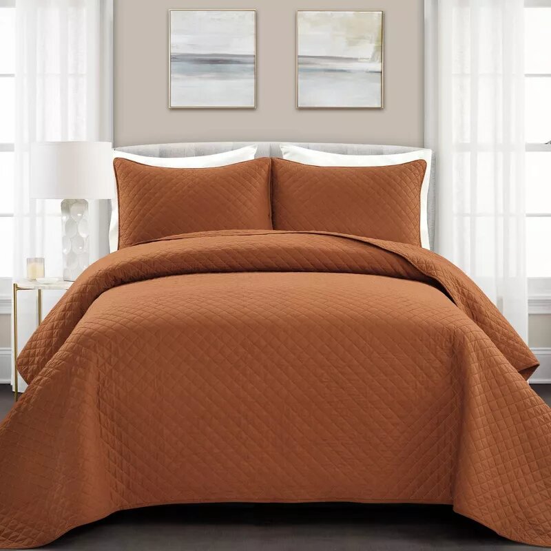 Ava Diamond Oversized Cotton Quilt Set - Full/Queen
