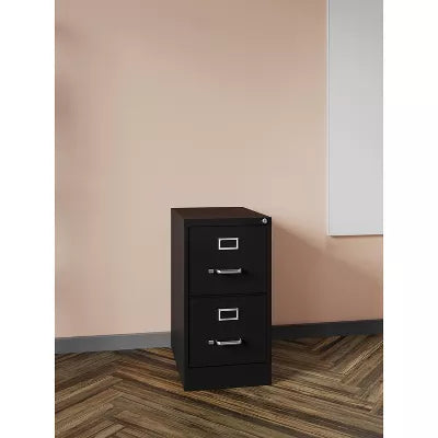 2 Drawer Vertical File Cabinet Black: Steel Frame, No Assembly Required