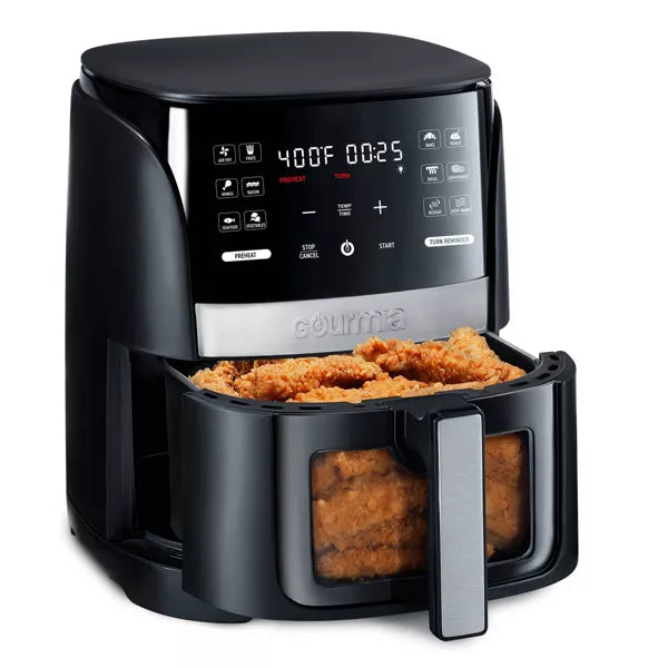 Digital Window Air Fryer with 12 Presets & Guided Cooking Black: Stainless Steel