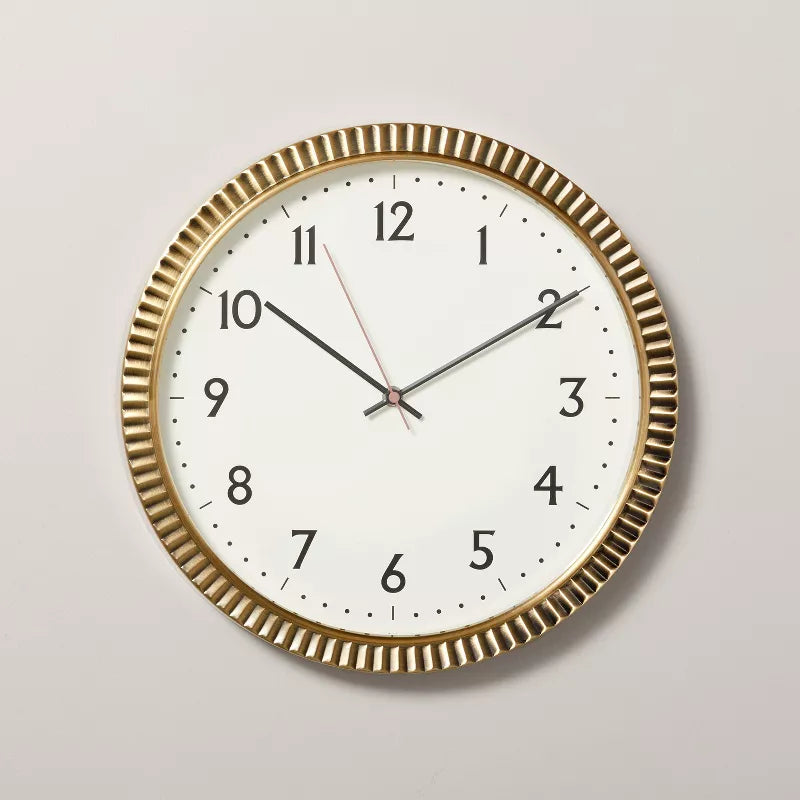 Pleated Brass Round Analog Wall Clock Antique Finish