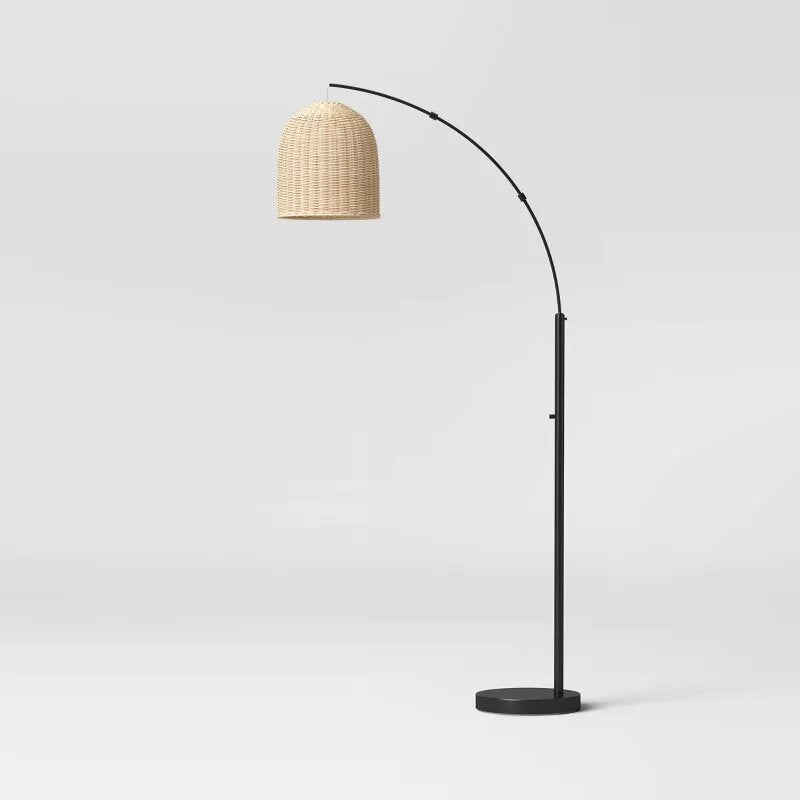 Addison Arc Floor Lamp with Natural Rattan Shade