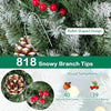 Pre-Lit Artificial Christmas Tree with 818 Snowy Branch Tips 350 LED Lights