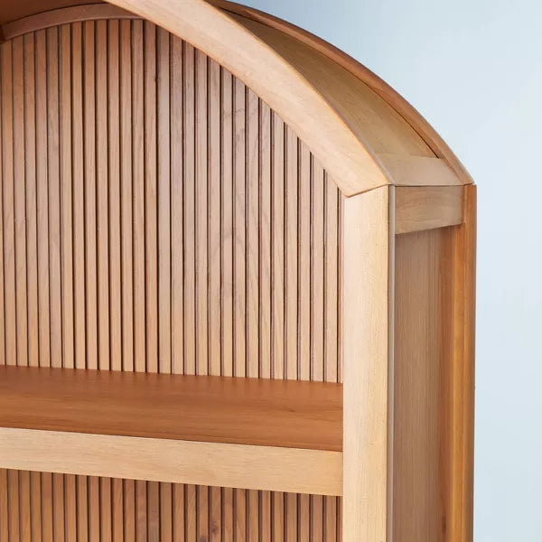 Grooved Wood Arch Bookcase Cabinet