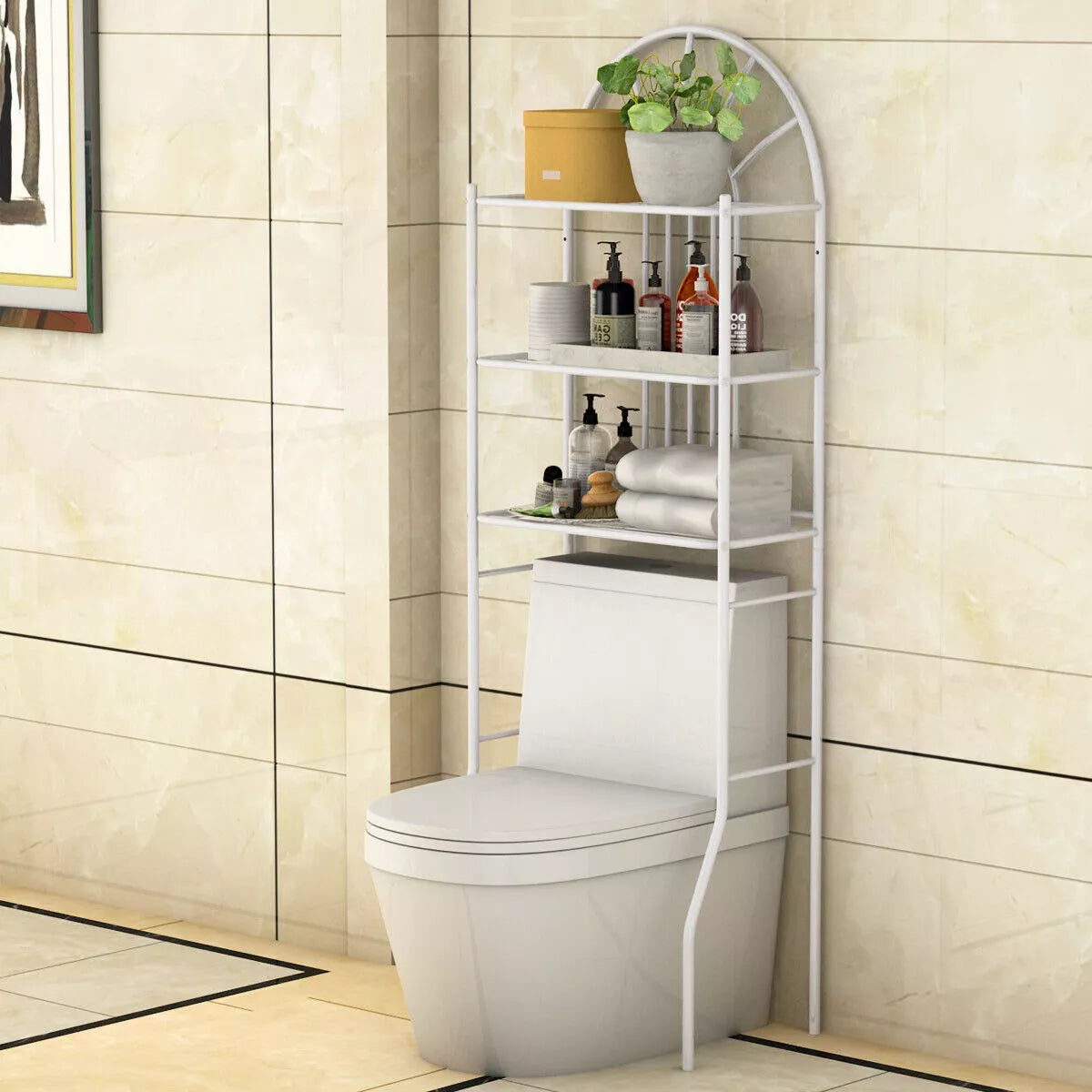 3 Shelf Over The Toilet Bathroom Space Saver Towel Storage Rack Organizer White