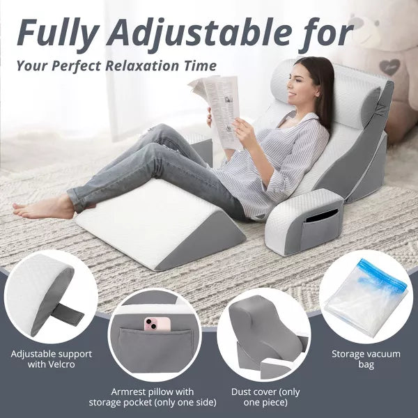 6-Piece Ergonomic Wedge Pillow Set Memory Foam Pillow for Back Leg Support