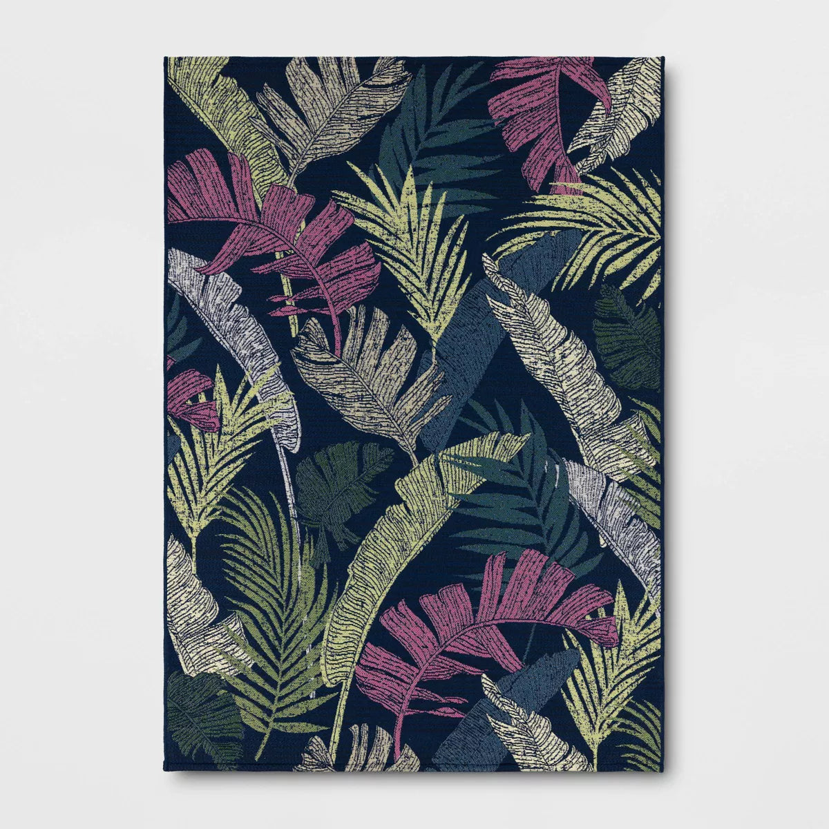 Palm and Banana Tropical Outdoor Area Rug Navy Blue 7'x10'