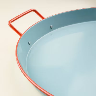 Powder-Coated Metal Oval Serving Tray Blue/Orange