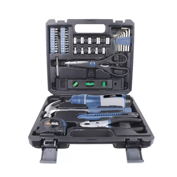 47pc Household Tool Kit: Steel & Rubber Non-Powered Set with Pliers, Screwdriver, Hammer, Carrying Case
