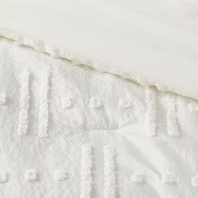 8pc Tufted Broken Stripe Comforter Bedding Set White - Queen